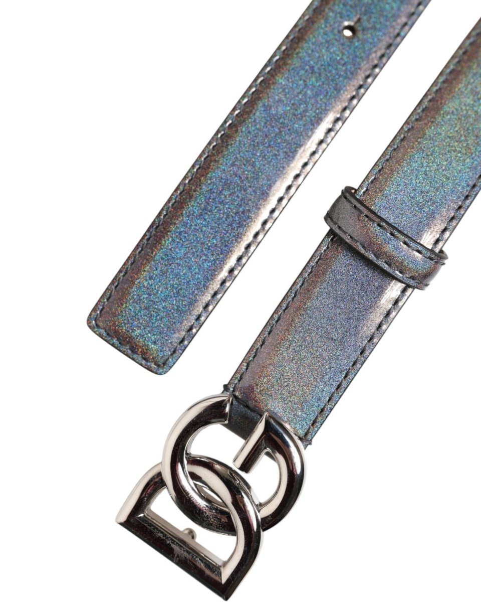 Dolce & Gabbana Metallic Leather Silver Tone Logo Buckle Belt - The Gentlemen's Vault