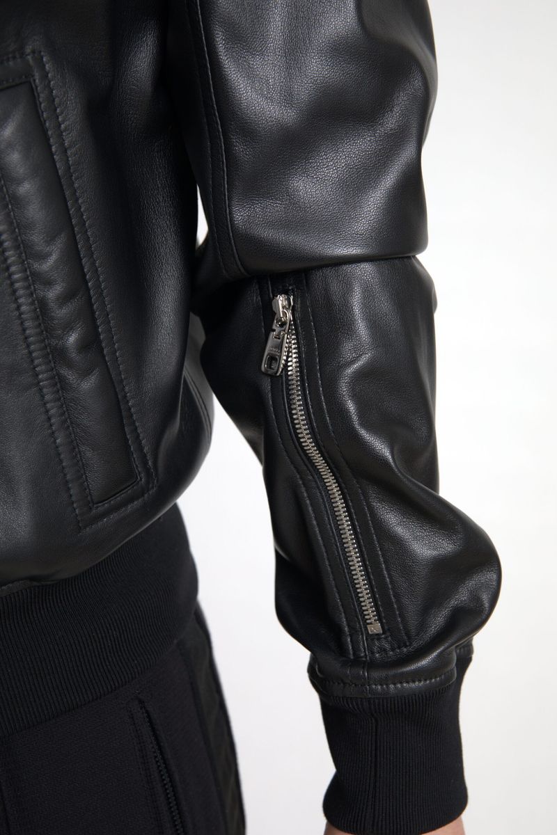 Dolce & Gabbana Black Leather Full Zip Bomber Men Jacket - The Gentlemen's Vault