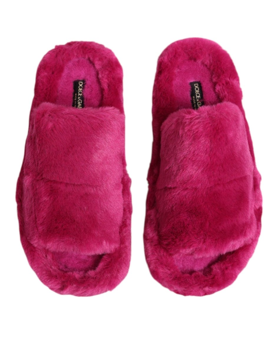 Dolce & Gabbana Pink Acrylic Faux Fur Mens Flats Sandals Shoes - The Gentlemen's Vault