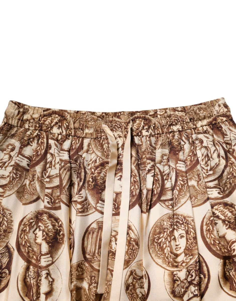 Dolce & Gabbana Beige Coin Print Silk Twill Men Jogger Pants - The Gentlemen's Vault
