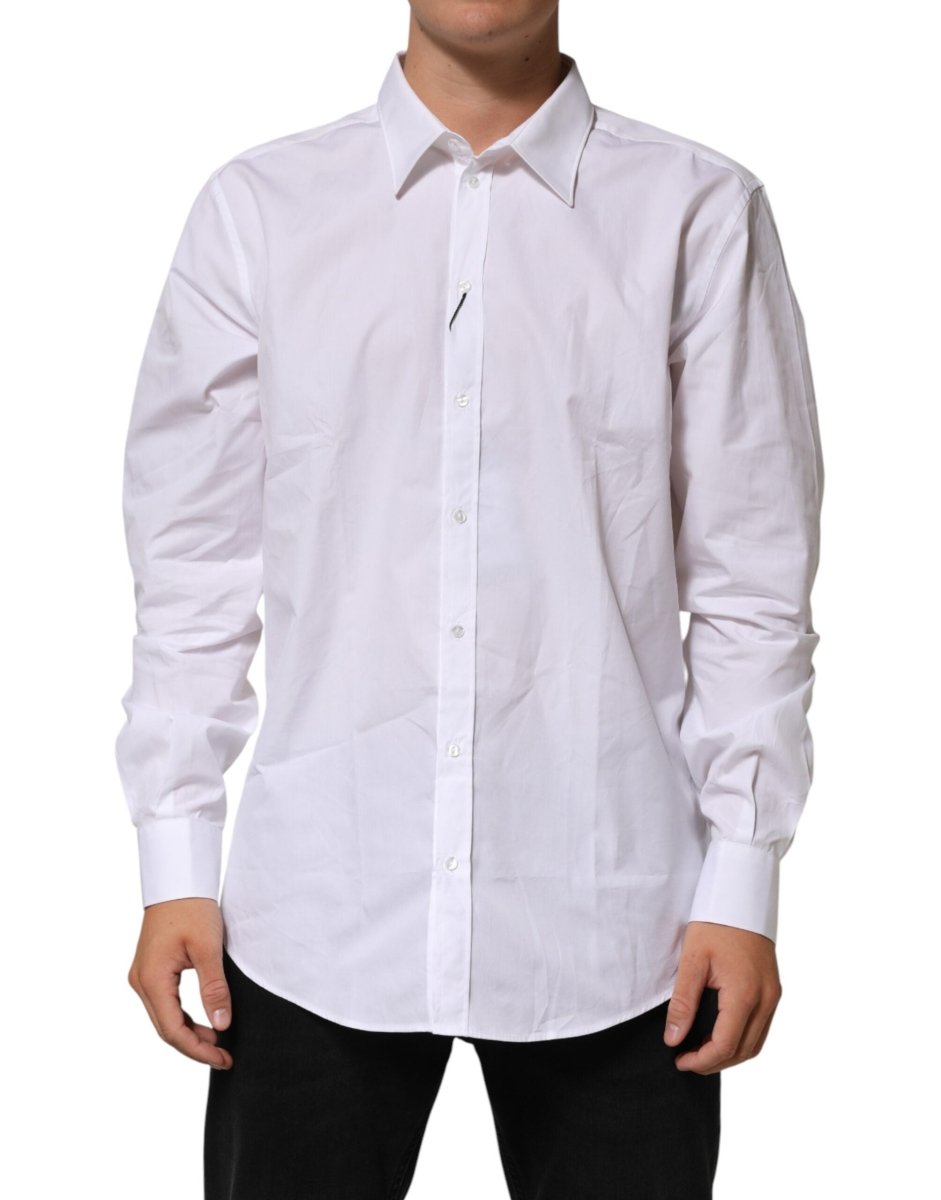 Dolce & Gabbana White Cotton Collared Long Sleeve Men Dress Shirt - The Gentlemen's Vault