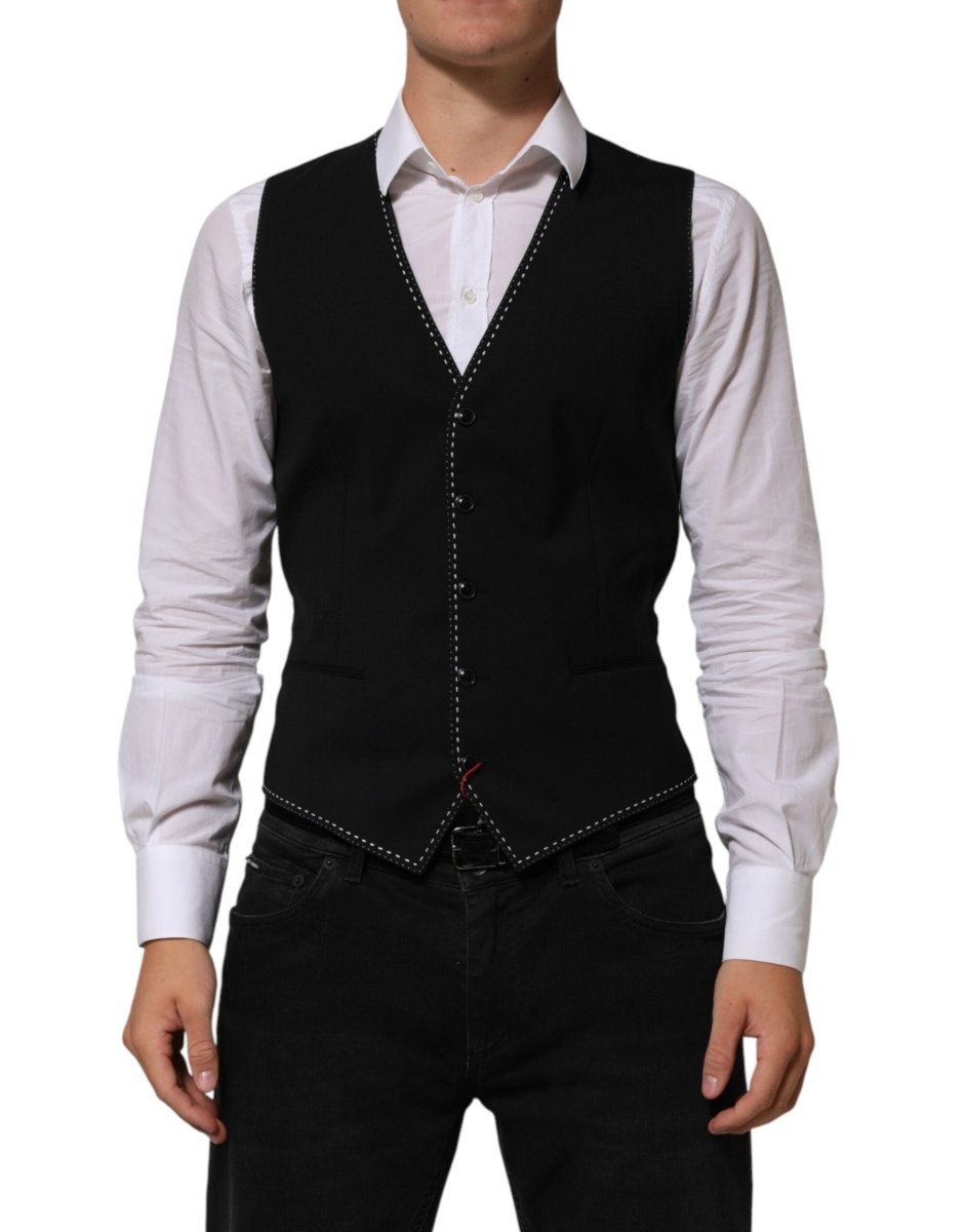 Dolce & Gabbana Black Wool Dress Formal Men Waistcoat Vest - The Gentlemen's Vault