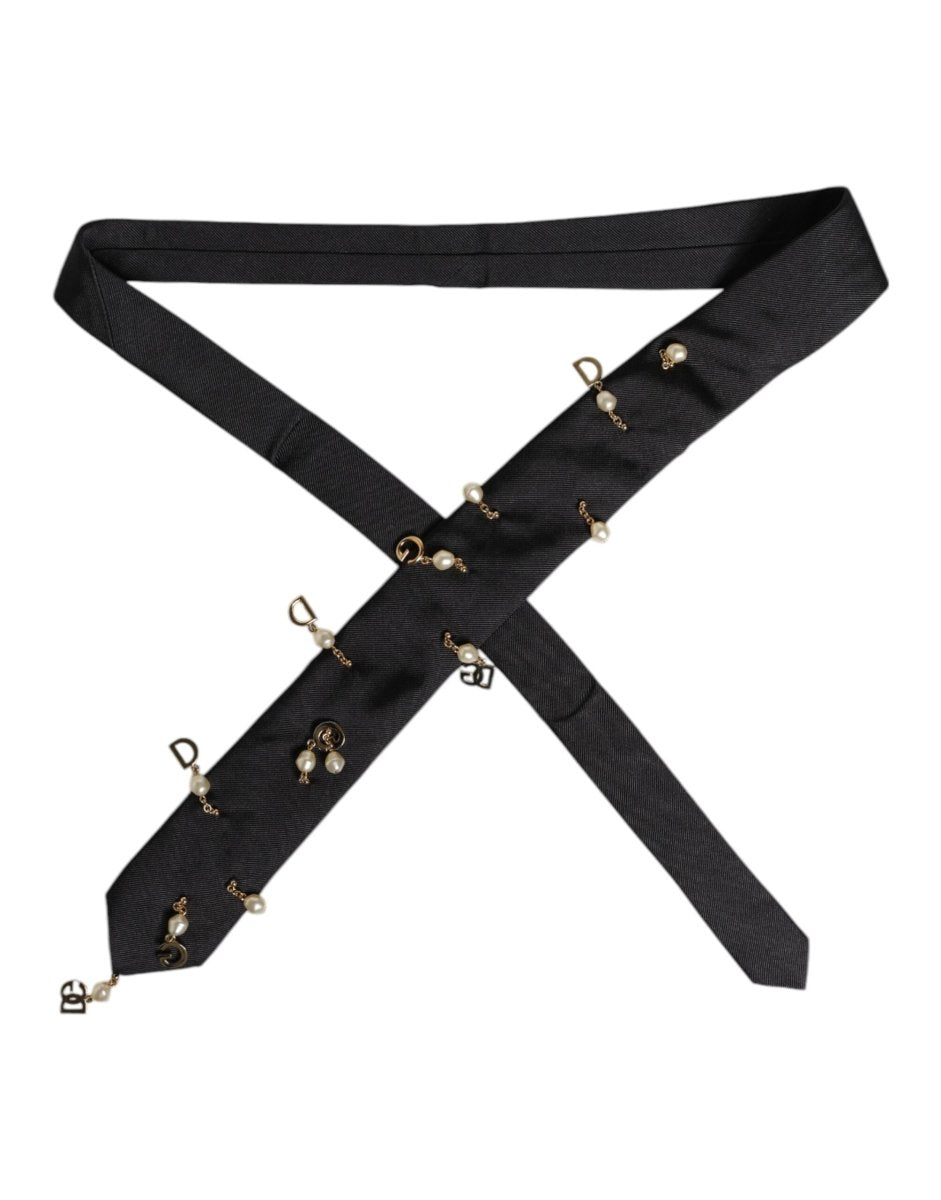 Dolce & Gabbana Black Logo Embellished Adjustable Necktie Tie - The Gentlemen's Vault