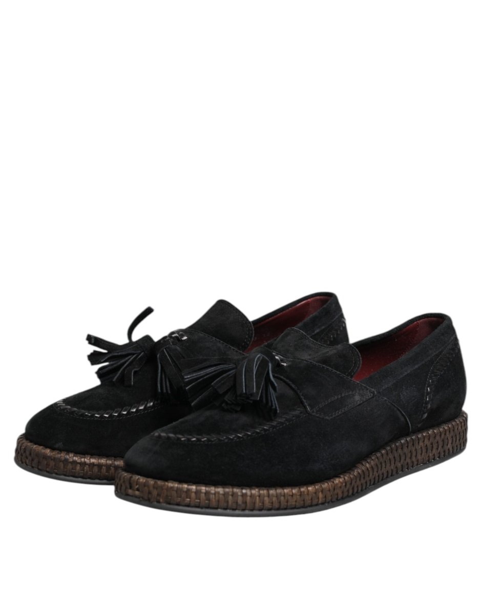 Dolce & Gabbana Black Suede Tassel Embellished Loafers Shoes - The Gentlemen's Vault