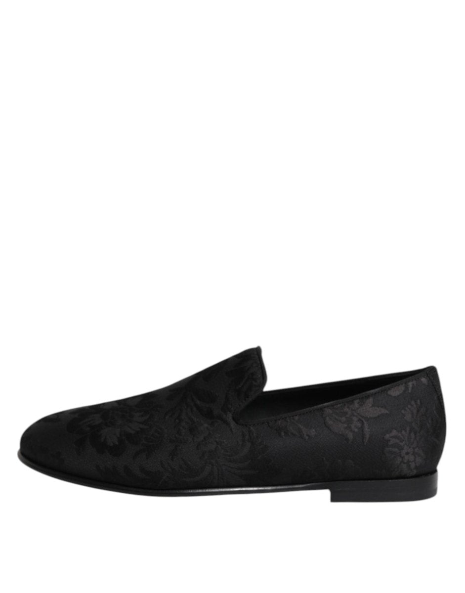 Dolce & Gabbana Black Floral Brocade Loafers Men Dress Shoes - The Gentlemen's Vault