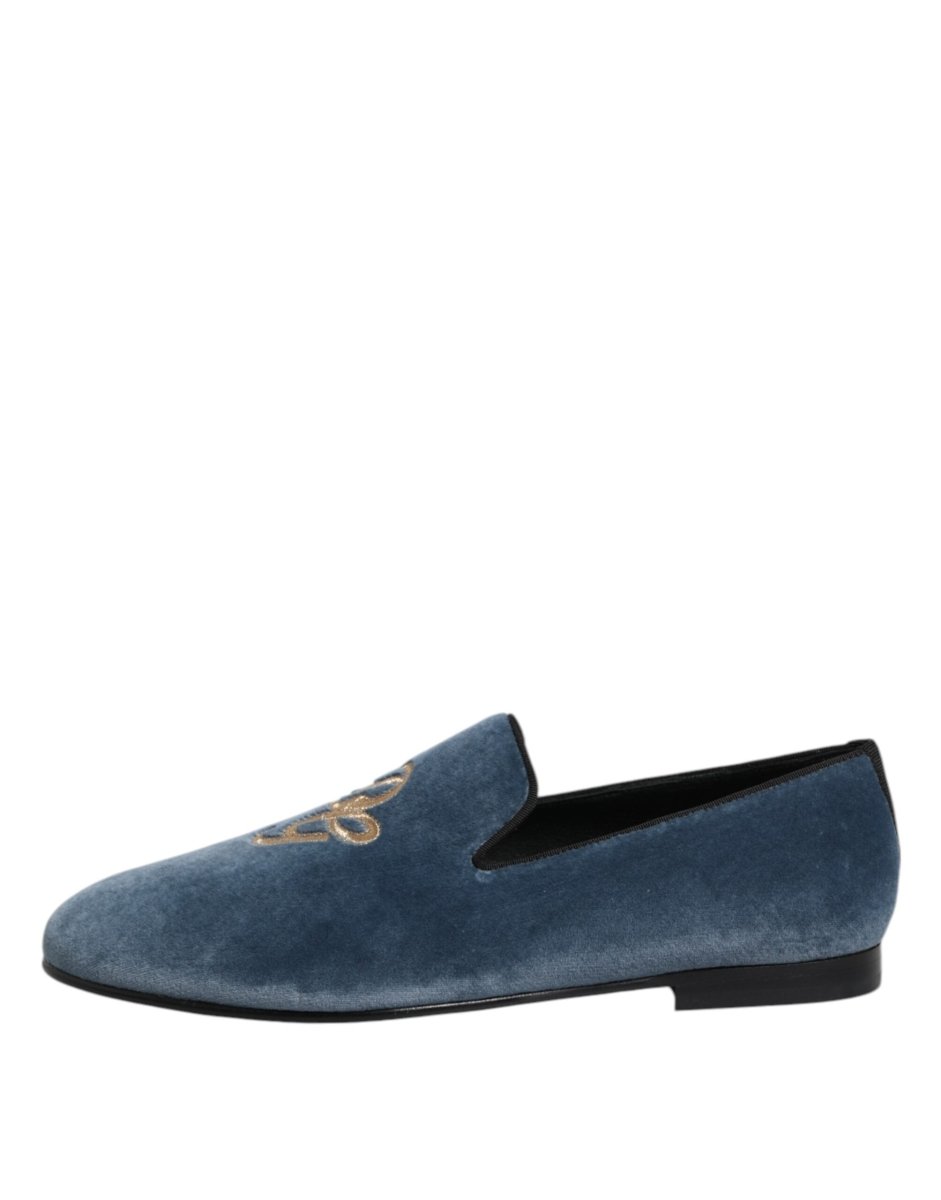 Dolce & Gabbana Blue Velvet DG Logo Loafers Formal Shoes - The Gentlemen's Vault
