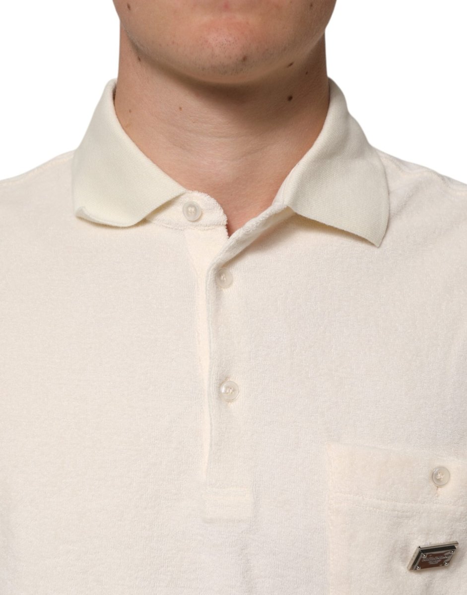 Dolce & Gabbana Ivory Cotton Terry Logo Pocket Polo T-shirt - The Gentlemen's Vault