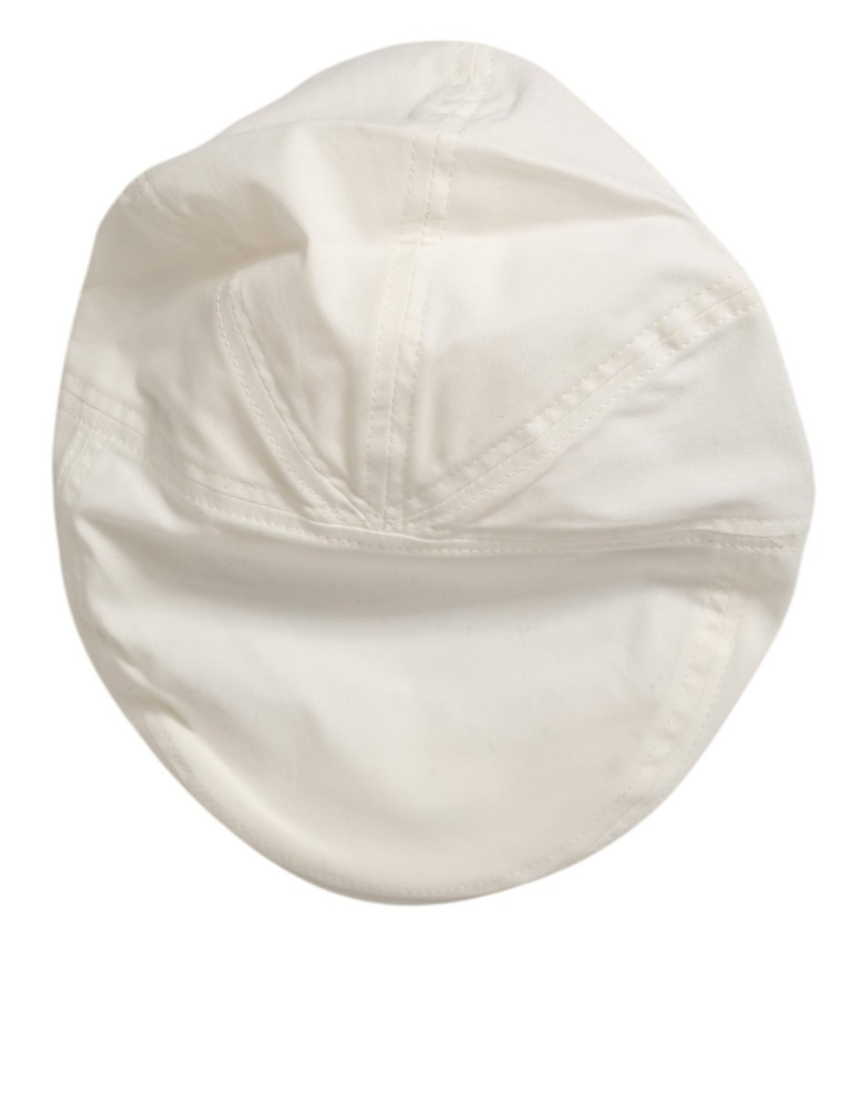 Dolce & Gabbana White Cotton Blend Leather Trim Flat Men Cap Hat - The Gentlemen's Vault
