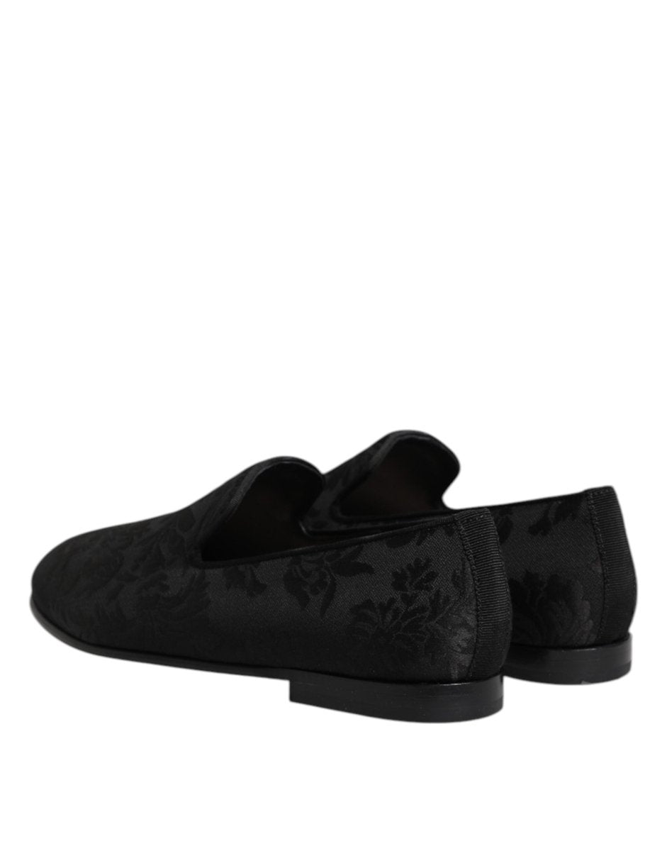 Dolce & Gabbana Black Floral Brocade Loafers Men Dress Shoes - The Gentlemen's Vault
