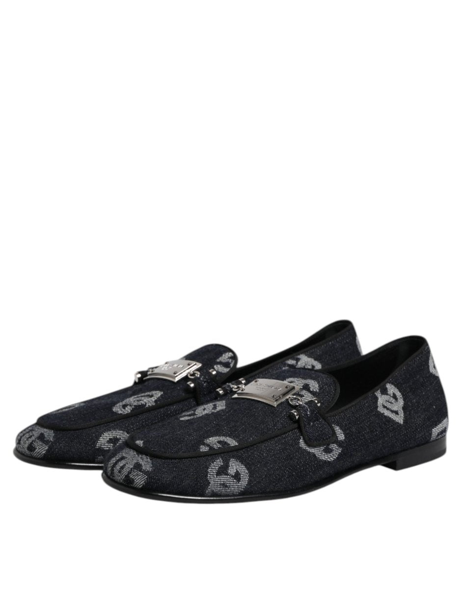 Dolce & Gabbana Blue Logo Cotton Loafers Formal Dress Shoes - The Gentlemen's Vault