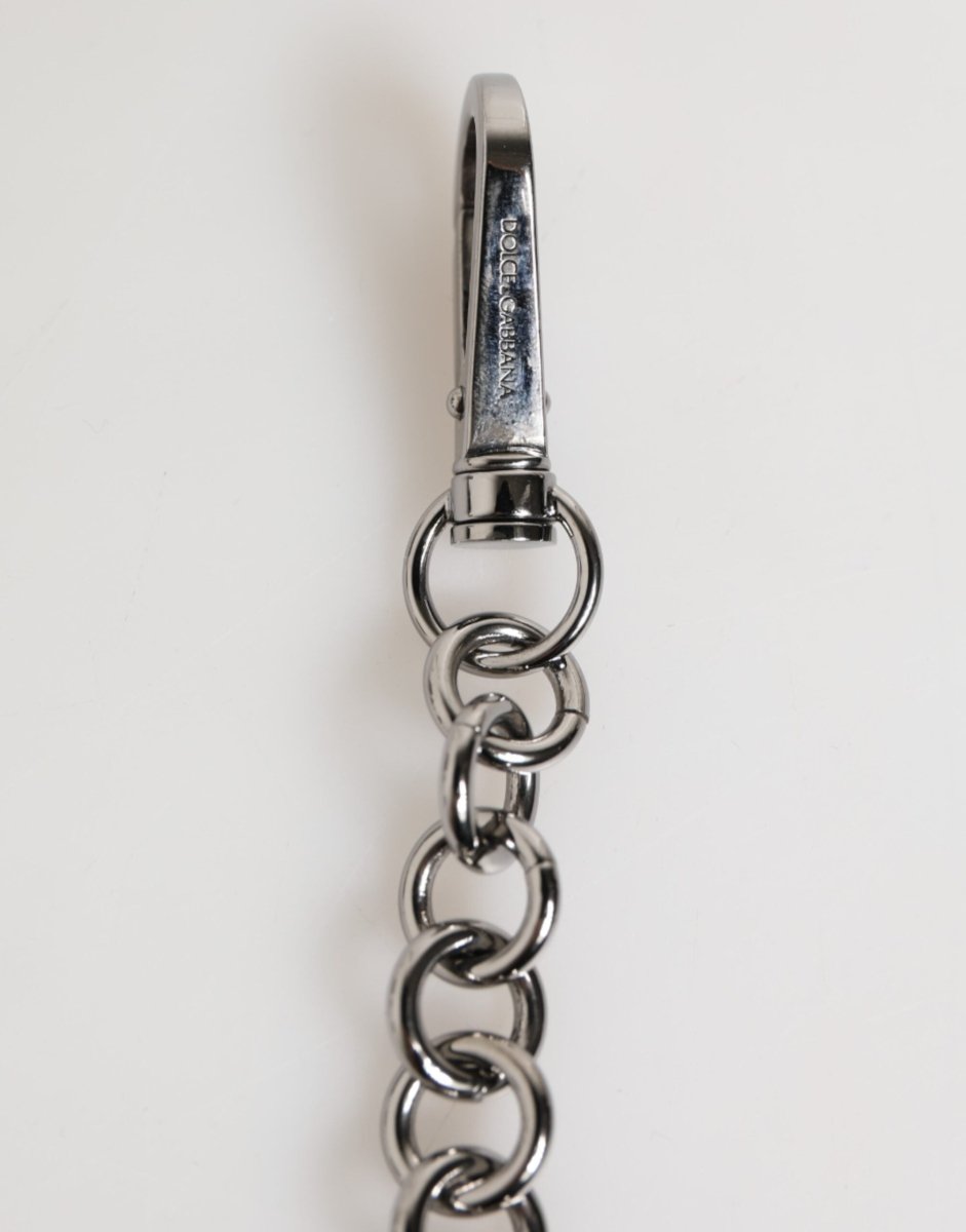 Dolce & Gabbana Black White DG Rubber Logo Silver Men Keychain Keyring - The Gentlemen's Vault