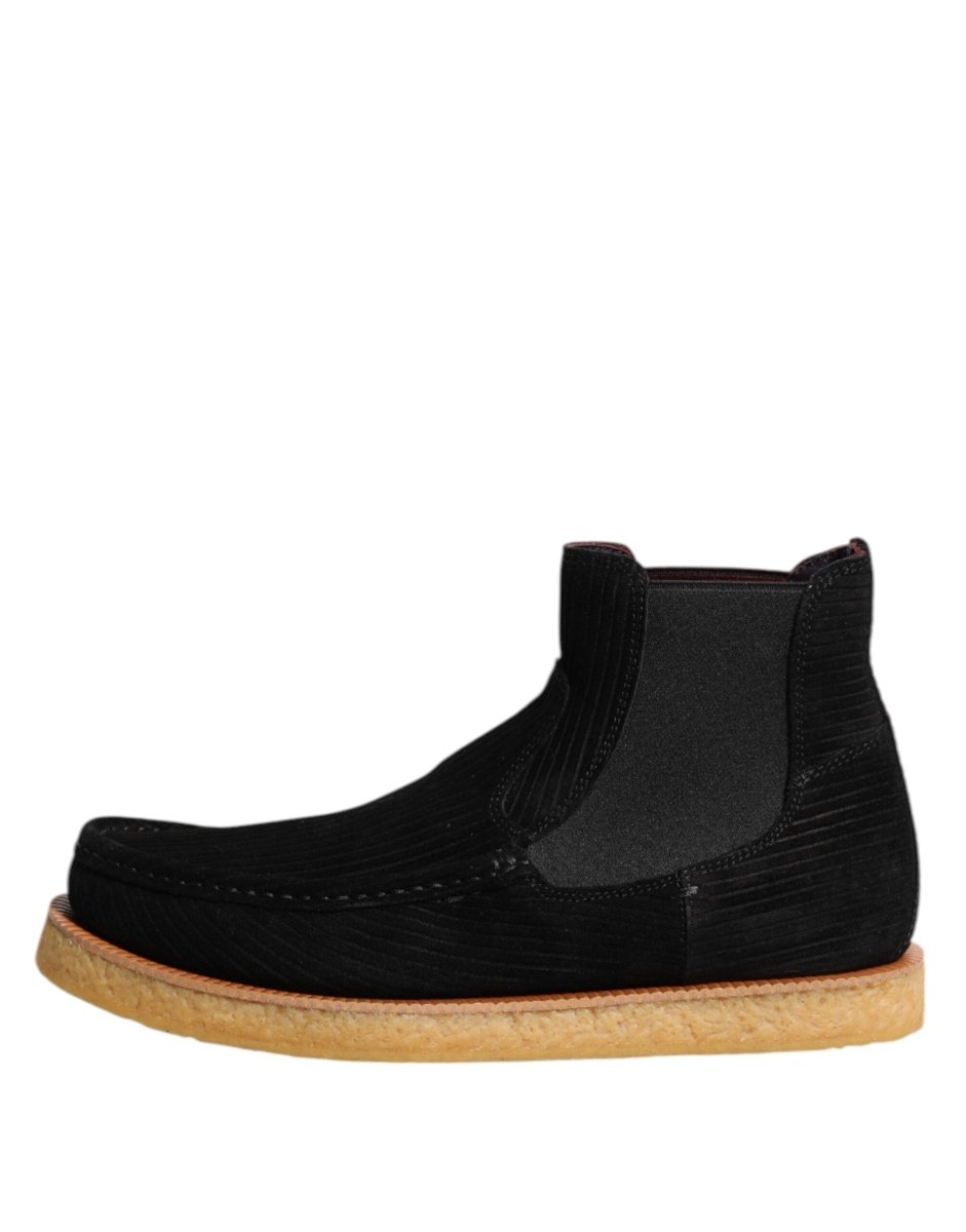 Dolce & Gabbana Black Calf Suede Slip On Ankle Boots Shoes - The Gentlemen's Vault