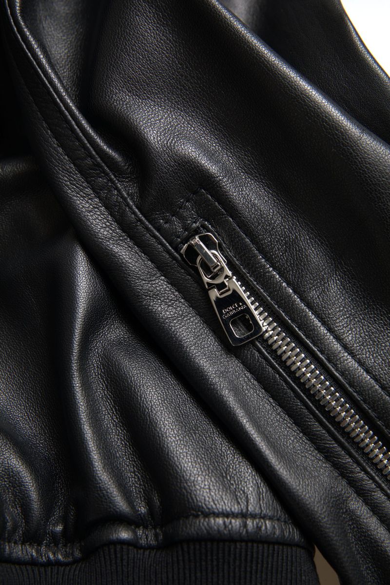Dolce & Gabbana Black Leather Full Zip Bomber Men Jacket - The Gentlemen's Vault