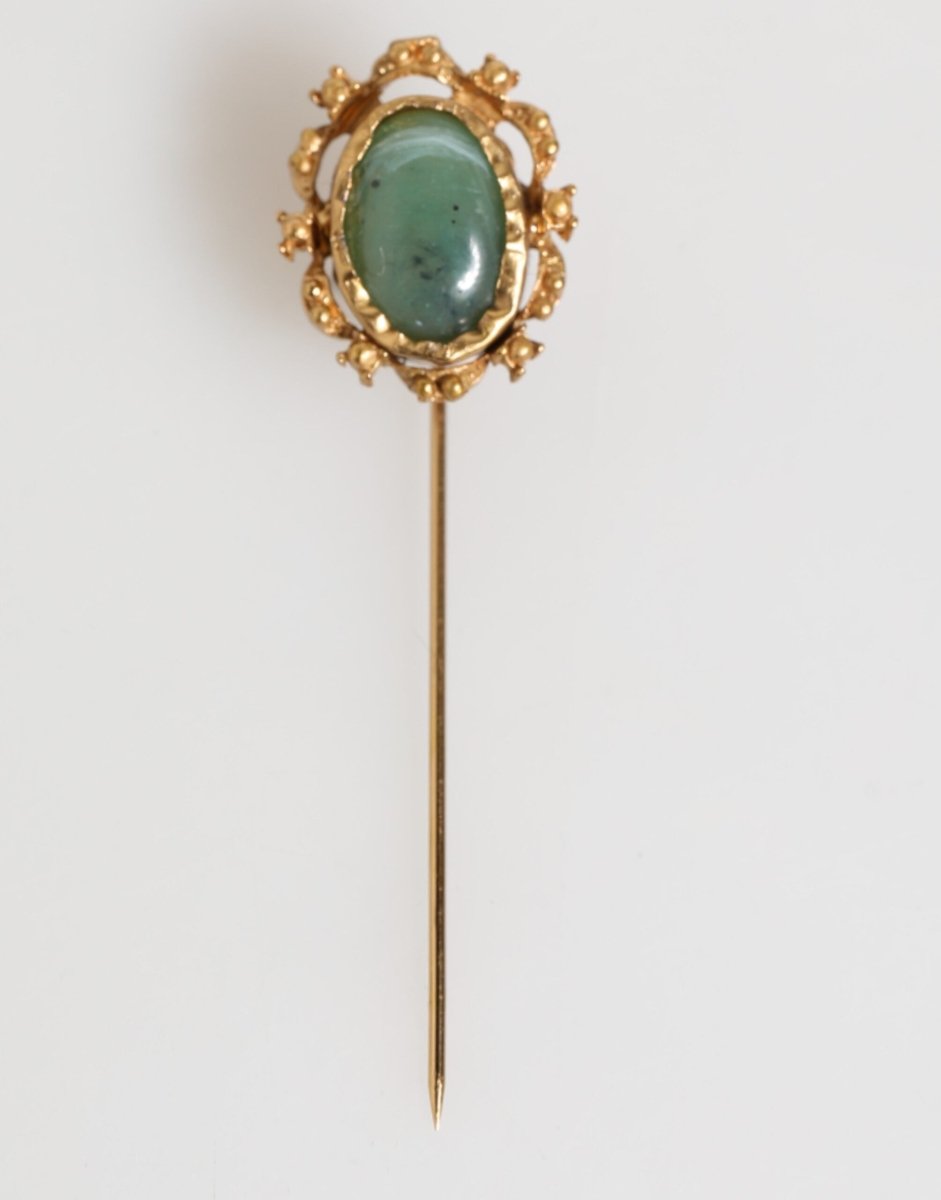 Dolce & Gabbana Gold Tone Green Stone Antique Men Accessory Brooch Pin - The Gentlemen's Vault