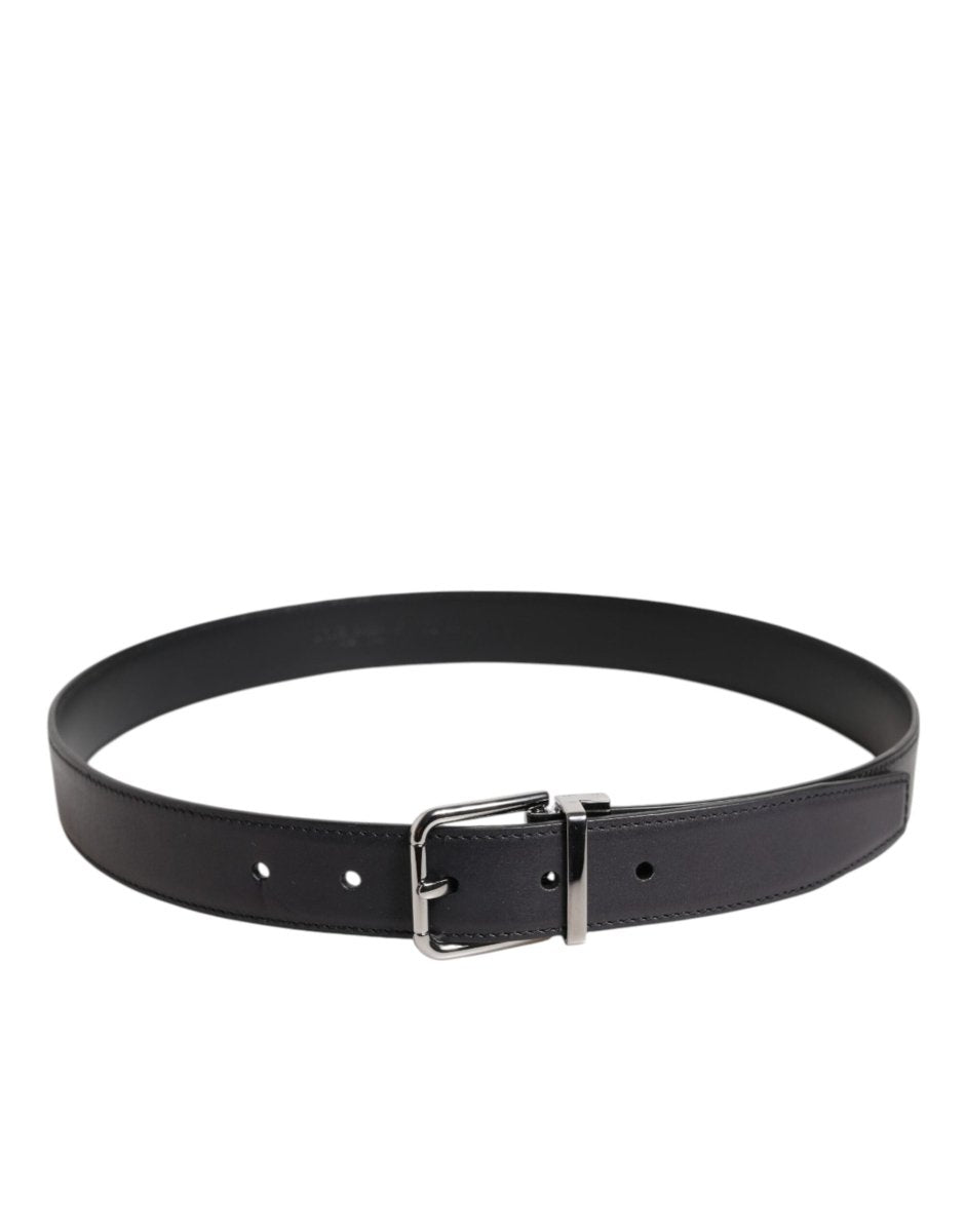 Dolce & Gabbana Black Classic Calf Leather Silver Buckle Belt - The Gentlemen's Vault