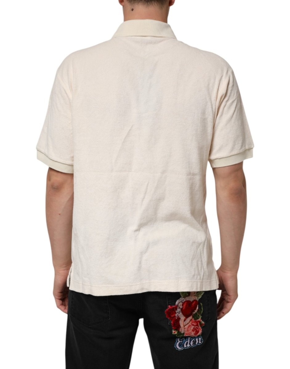 Dolce & Gabbana Ivory Cotton Terry Logo Pocket Polo T-shirt - The Gentlemen's Vault