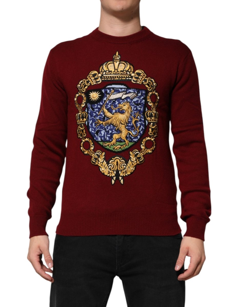 Dolce & Gabbana Burgundy Cashmere Lion Crest Pullover Sweater - The Gentlemen's Vault