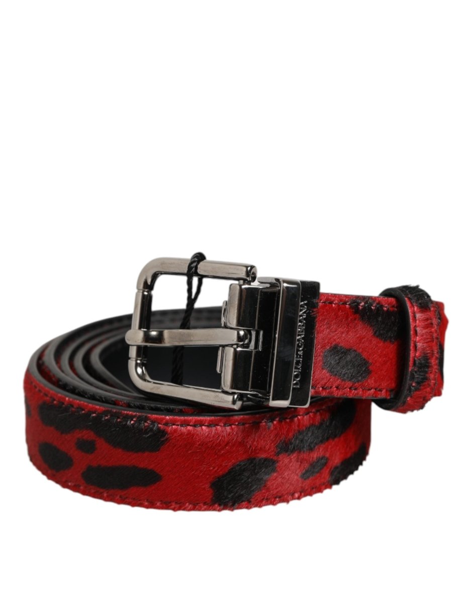 Dolce & Gabbana Red Black Pony Leather Metal Buckle Men Belt - The Gentlemen's Vault