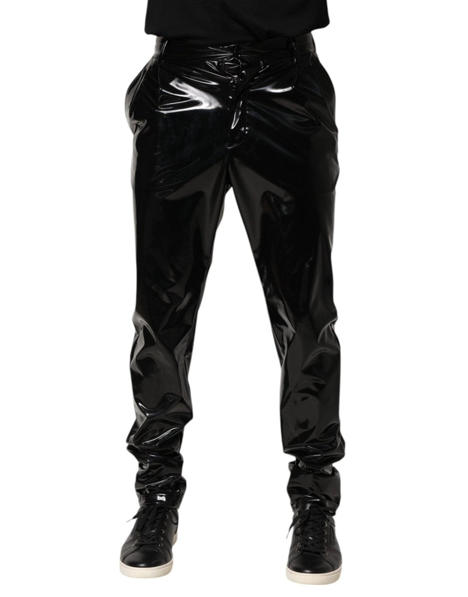 Dolce & Gabbana Black Polyester Mid Waist Men Trouser Pants - The Gentlemen's Vault