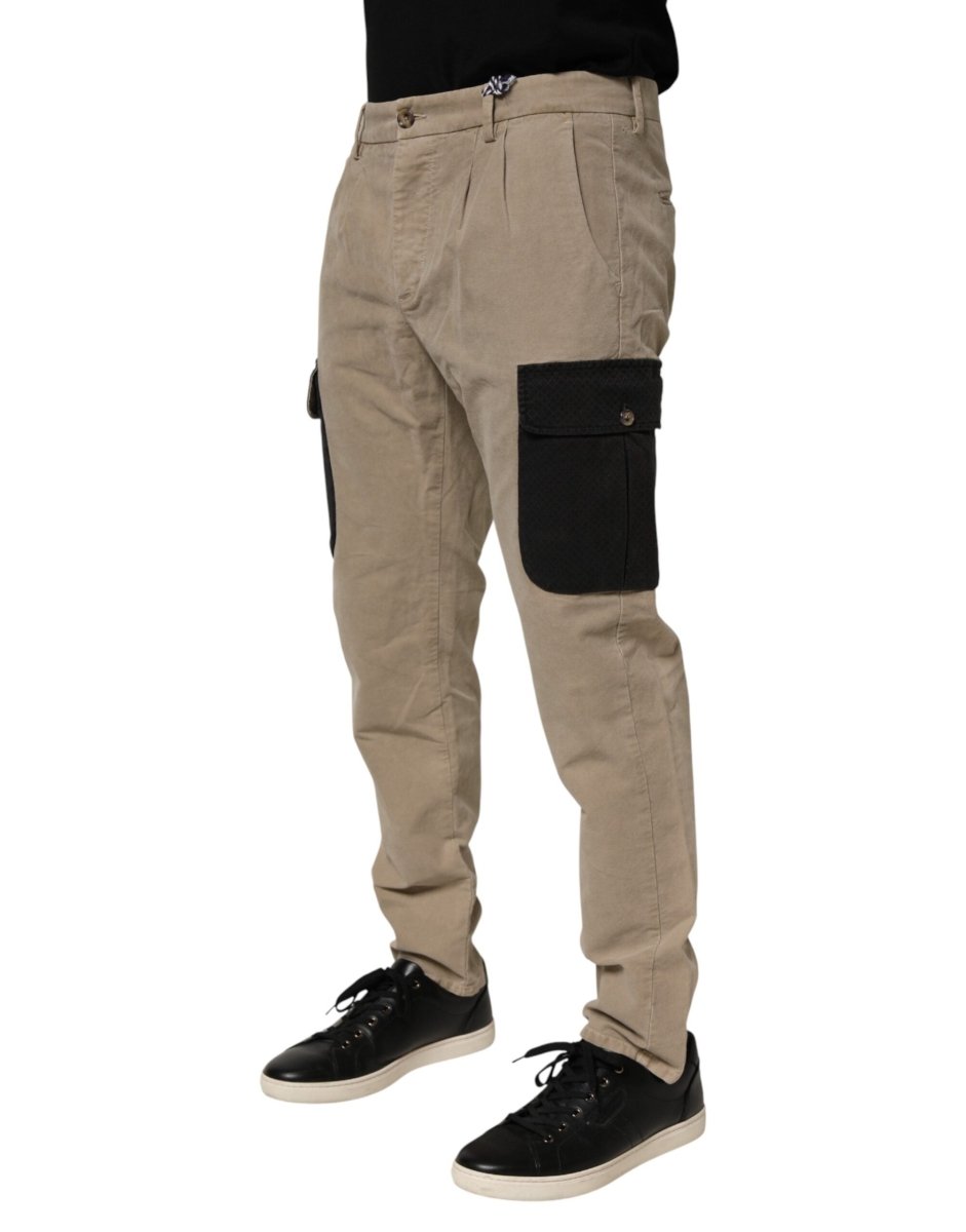 AT.P.CO Beige Mid Waist Skinny Men Cargo Chino Trouser Pants - The Gentlemen's Vault