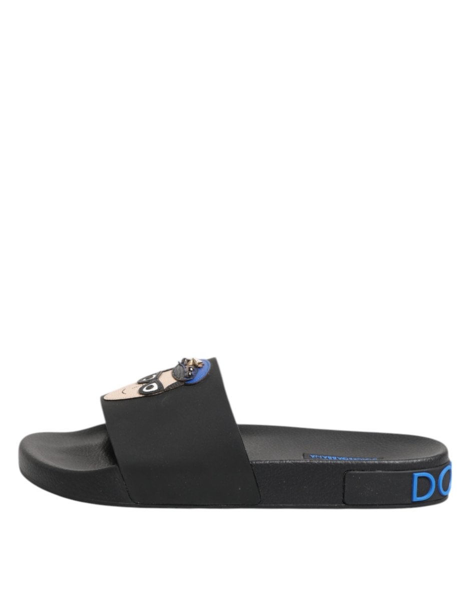 Dolce & Gabbana Black Leather Slides Flats Beachwear Shoes - The Gentlemen's Vault