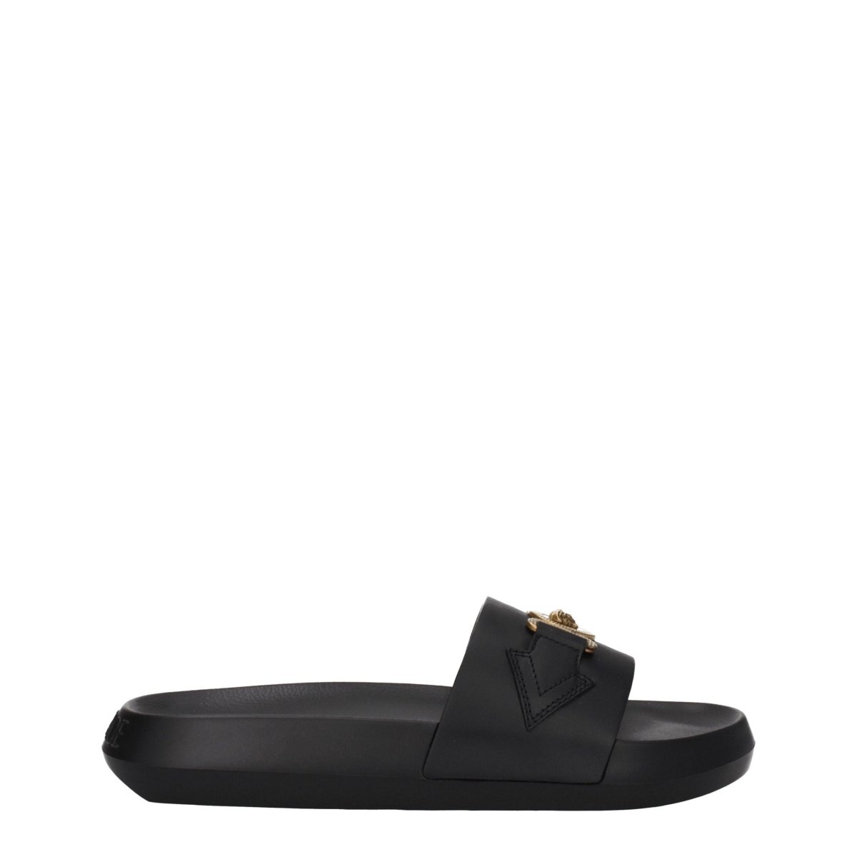 Versace Black Leather Slippers Sandals - The Gentlemen's Vault
