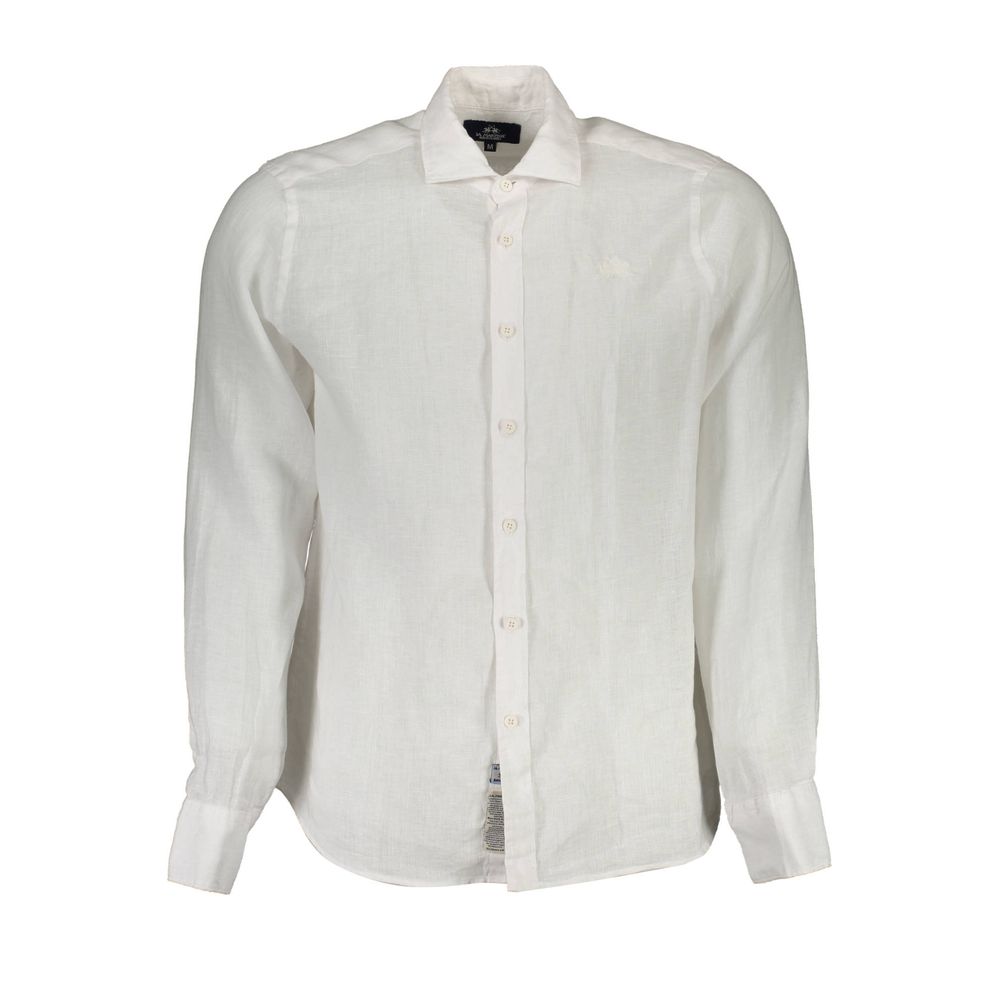 La Martina White Linen Men Shirt - The Gentlemen's Vault