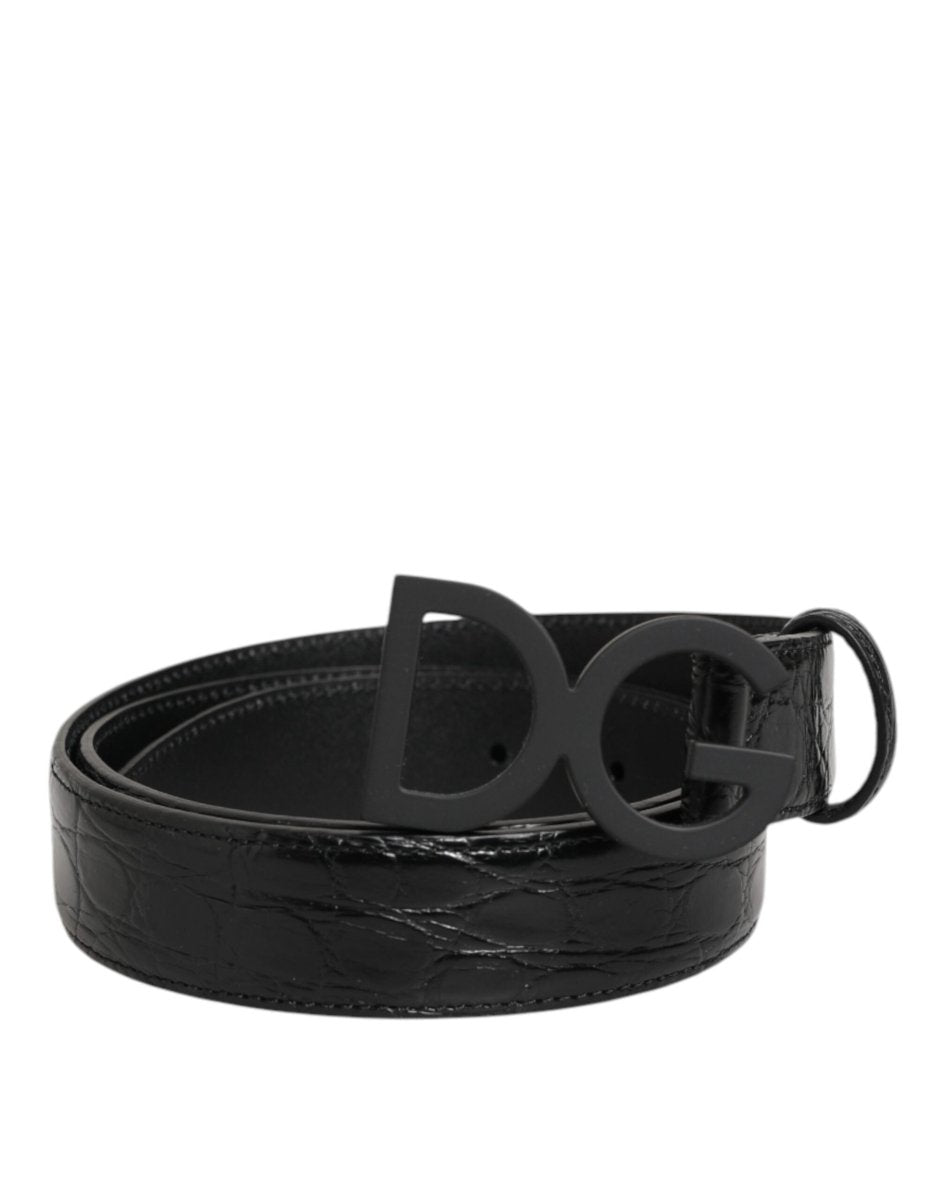 Dolce & Gabbana Black Exotic Leather Metal Logo Buckle Belt - The Gentlemen's Vault