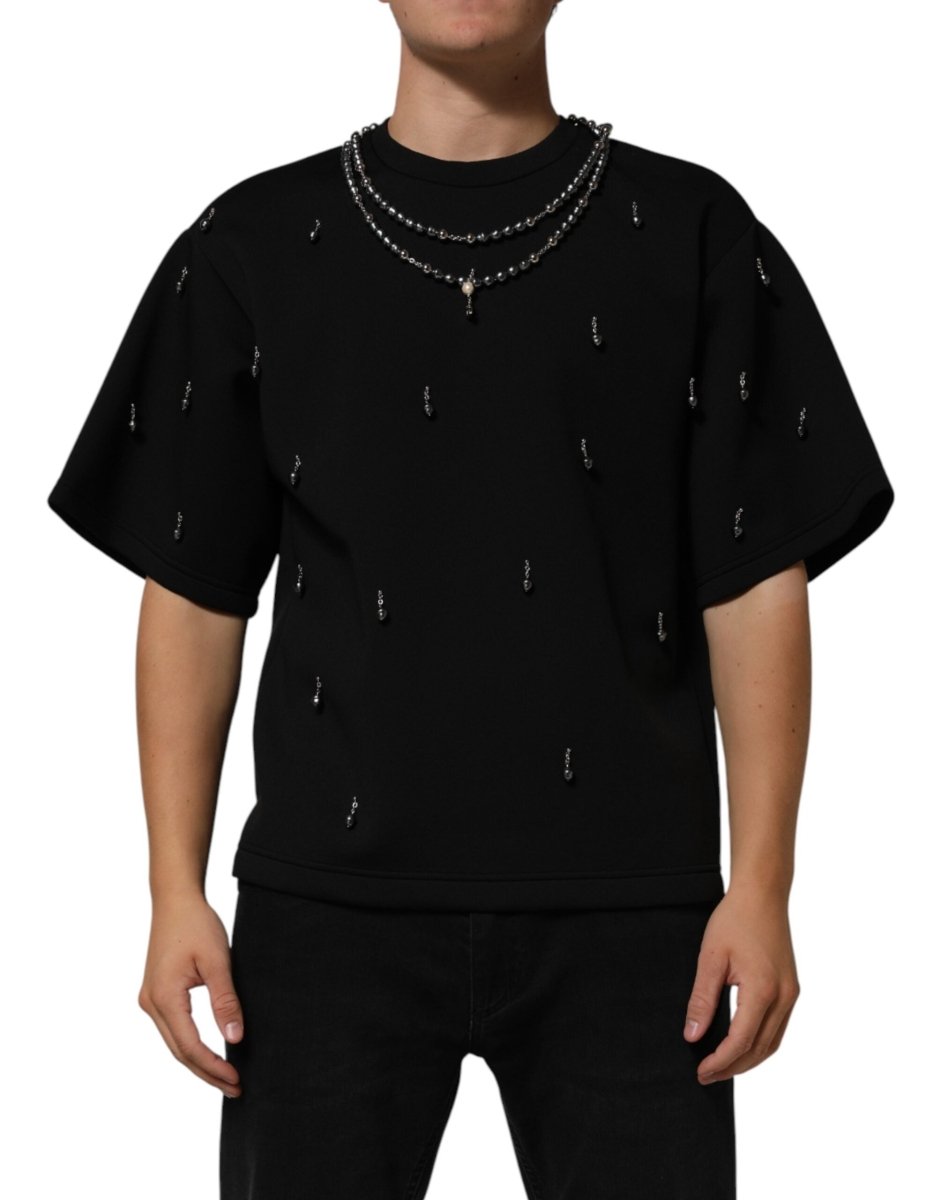 Dolce & Gabbana Black Polyester Necklace Embellished T-shirt - The Gentlemen's Vault