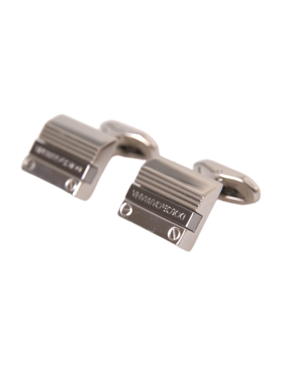 Dolce & Gabbana Silver Plated Metal Brass DG Logo Pin Cufflinks - The Gentlemen's Vault