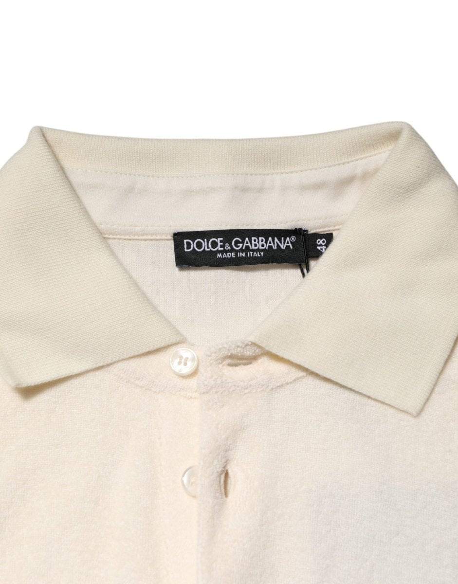 Dolce & Gabbana Ivory Cotton Terry Logo Pocket Polo T-shirt - The Gentlemen's Vault