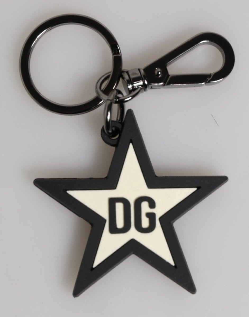 Dolce & Gabbana White Black DG Logo Star Rubber Men's Keychain Keyring - The Gentlemen's Vault