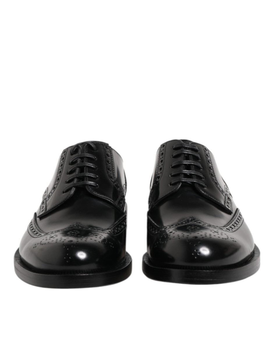 Dolce & Gabbana Black Leather Derby Wingtip Formal Shoes - The Gentlemen's Vault