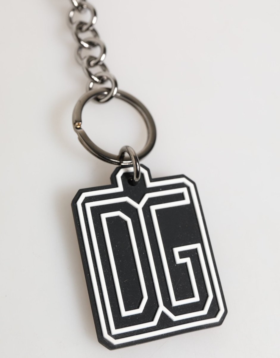 Dolce & Gabbana Black White DG Rubber Logo Silver Men Keychain Keyring - The Gentlemen's Vault