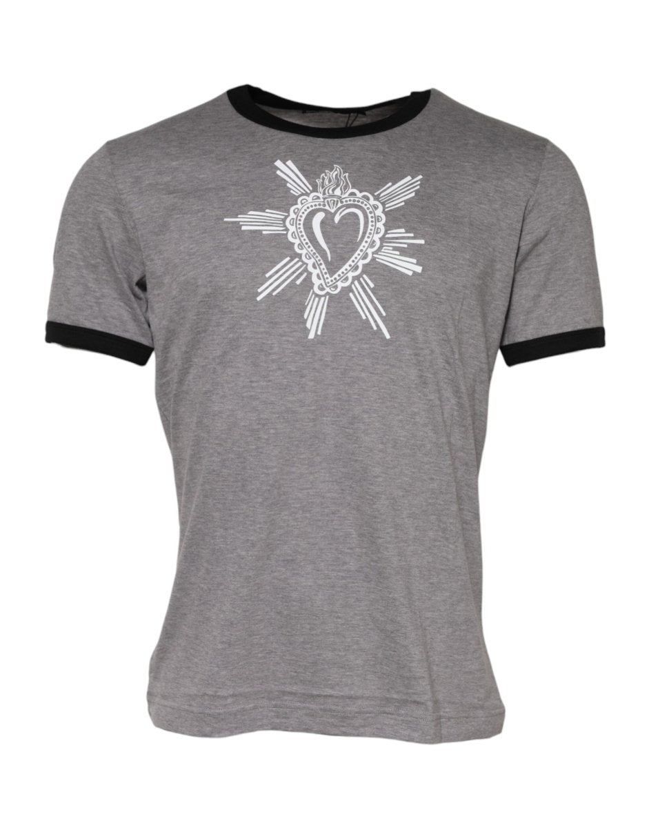Dolce & Gabbana Gray Sacred Heart Cotton Crew Neck T-shirt - The Gentlemen's Vault