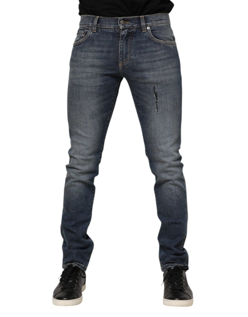 Dolce & Gabbana Blue Washed Cotton Skinny Men Denim Jeans - The Gentlemen's Vault