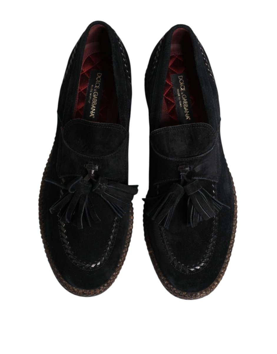 Dolce & Gabbana Black Suede Tassel Embellished Loafers Shoes - The Gentlemen's Vault