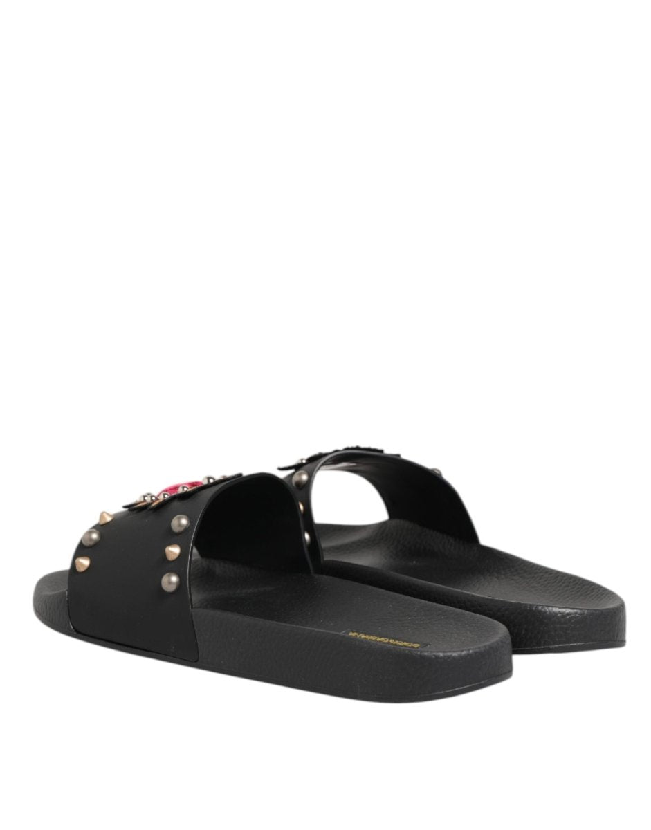 Dolce & Gabbana Black Rubber Sacred Heart Slides Men Beachwear Shoes - The Gentlemen's Vault