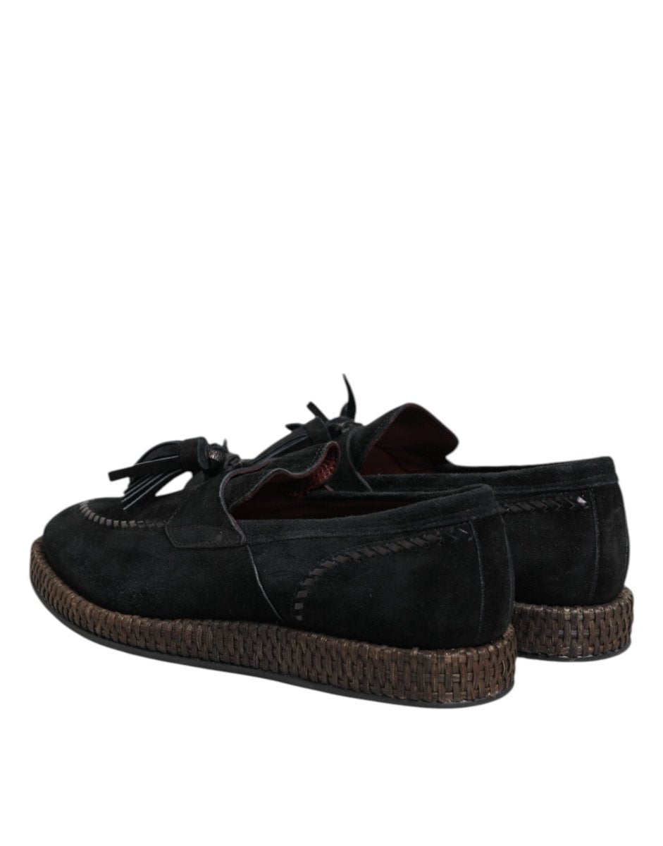 Dolce & Gabbana Black Suede Tassel Embellished Loafers Shoes - The Gentlemen's Vault