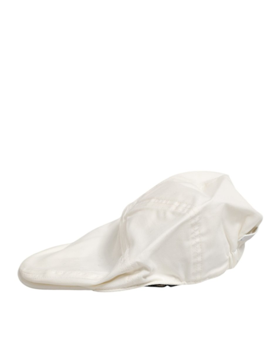 Dolce & Gabbana White Cotton Blend Leather Trim Flat Men Cap Hat - The Gentlemen's Vault