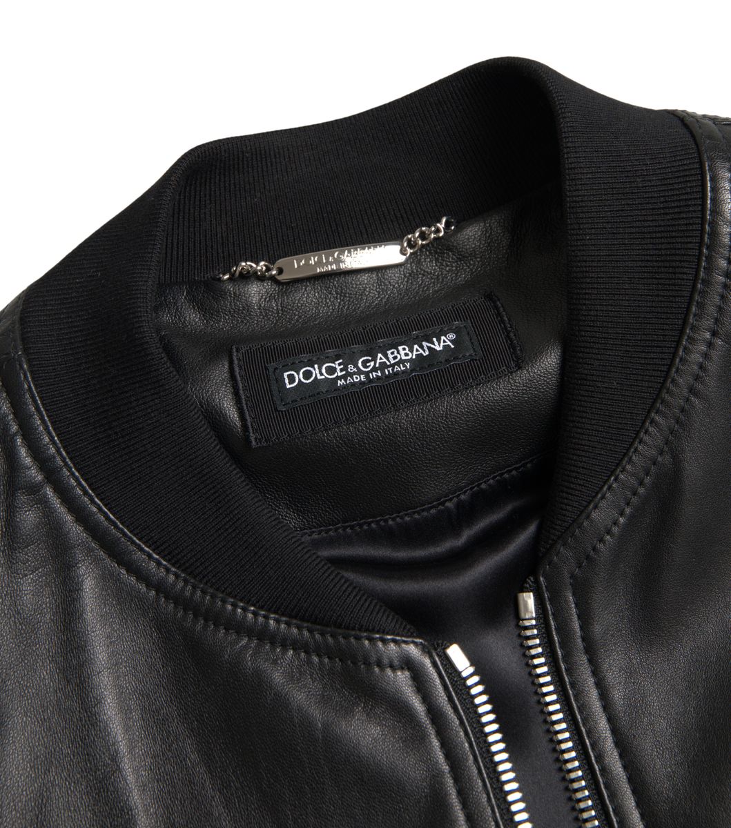 Dolce & Gabbana Black Leather Full Zip Bomber Men Jacket - The Gentlemen's Vault