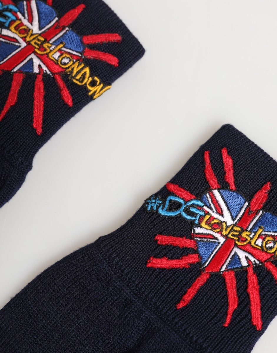 Dolce & Gabbana Blue Wool Knit DGLovesLondon Embroidered Mitten Gloves - The Gentlemen's Vault