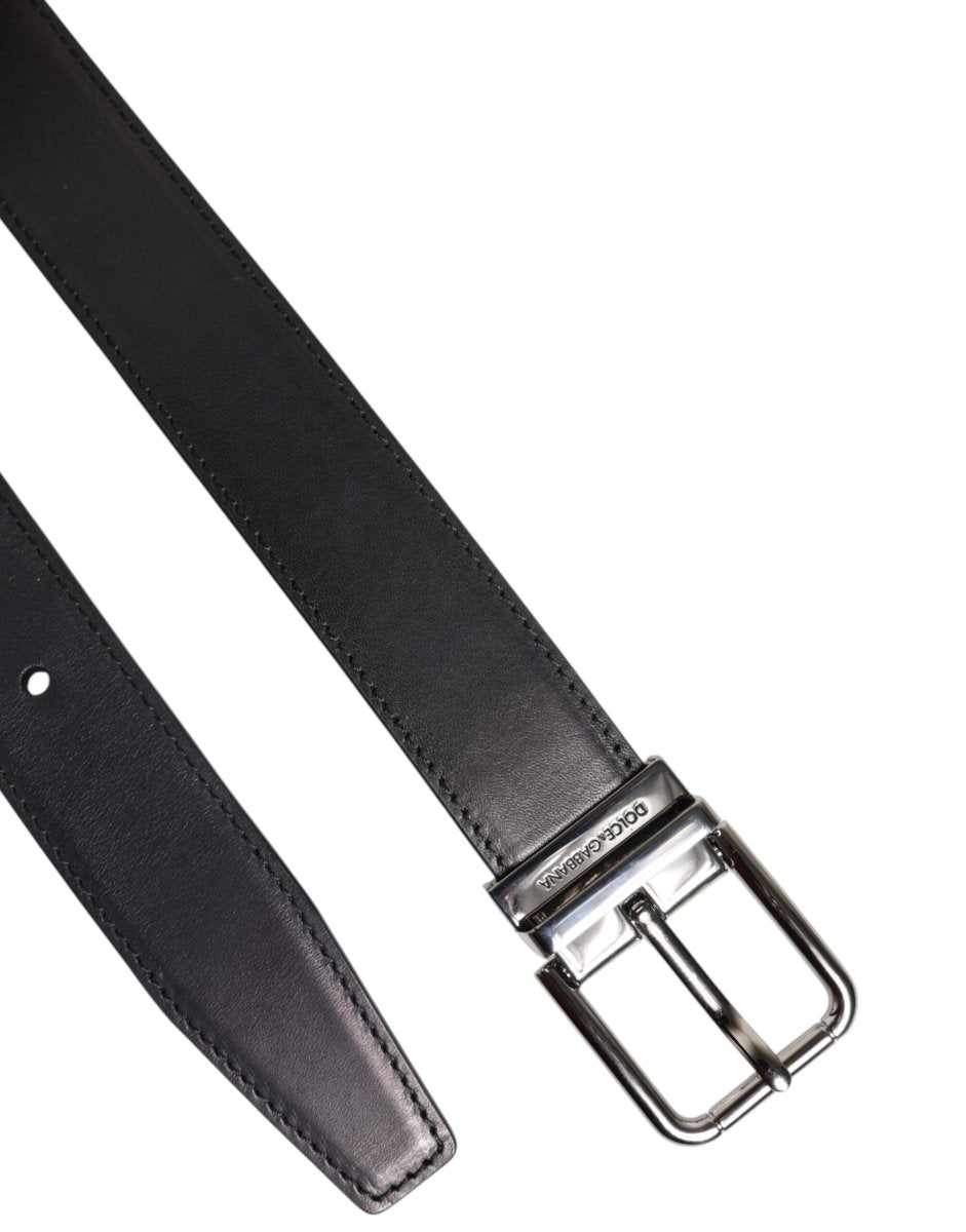Dolce & Gabbana Black Classic Calf Leather Silver Buckle Belt - The Gentlemen's Vault