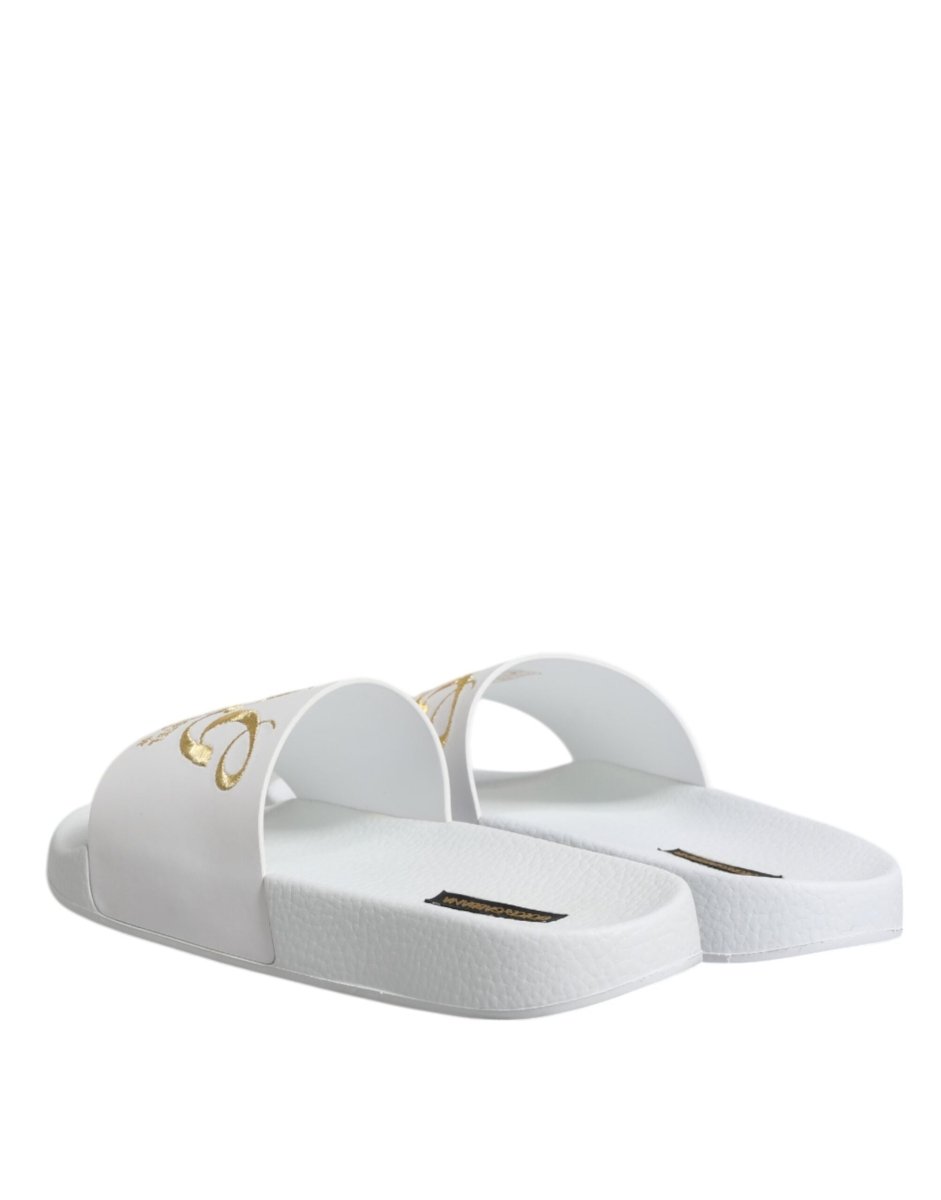 Dolce & Gabbana White Leather Slides Sandals Beachwear Shoes - The Gentlemen's Vault