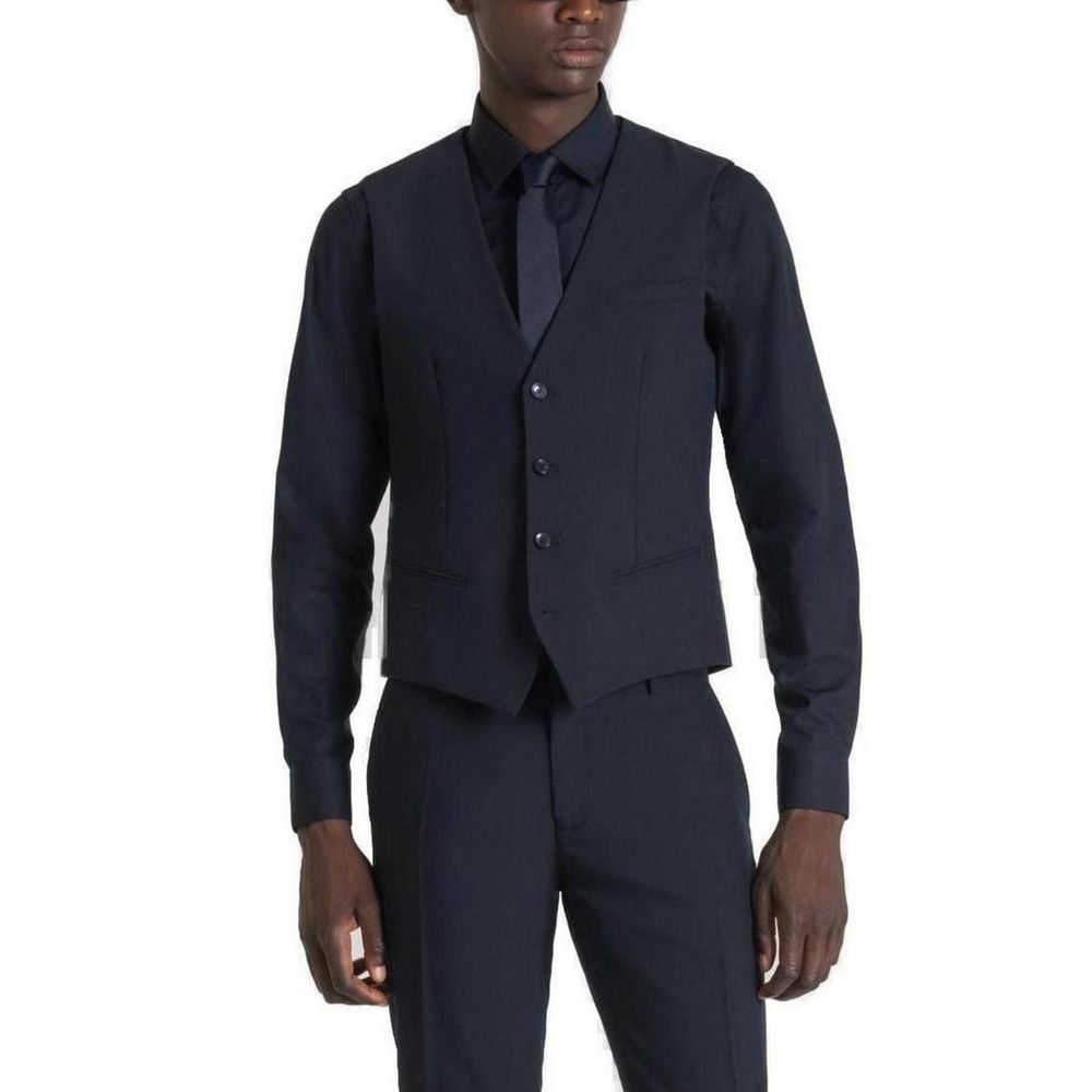 Antony Morato Blue Polyester Waistcoat - The Gentlemen's Vault