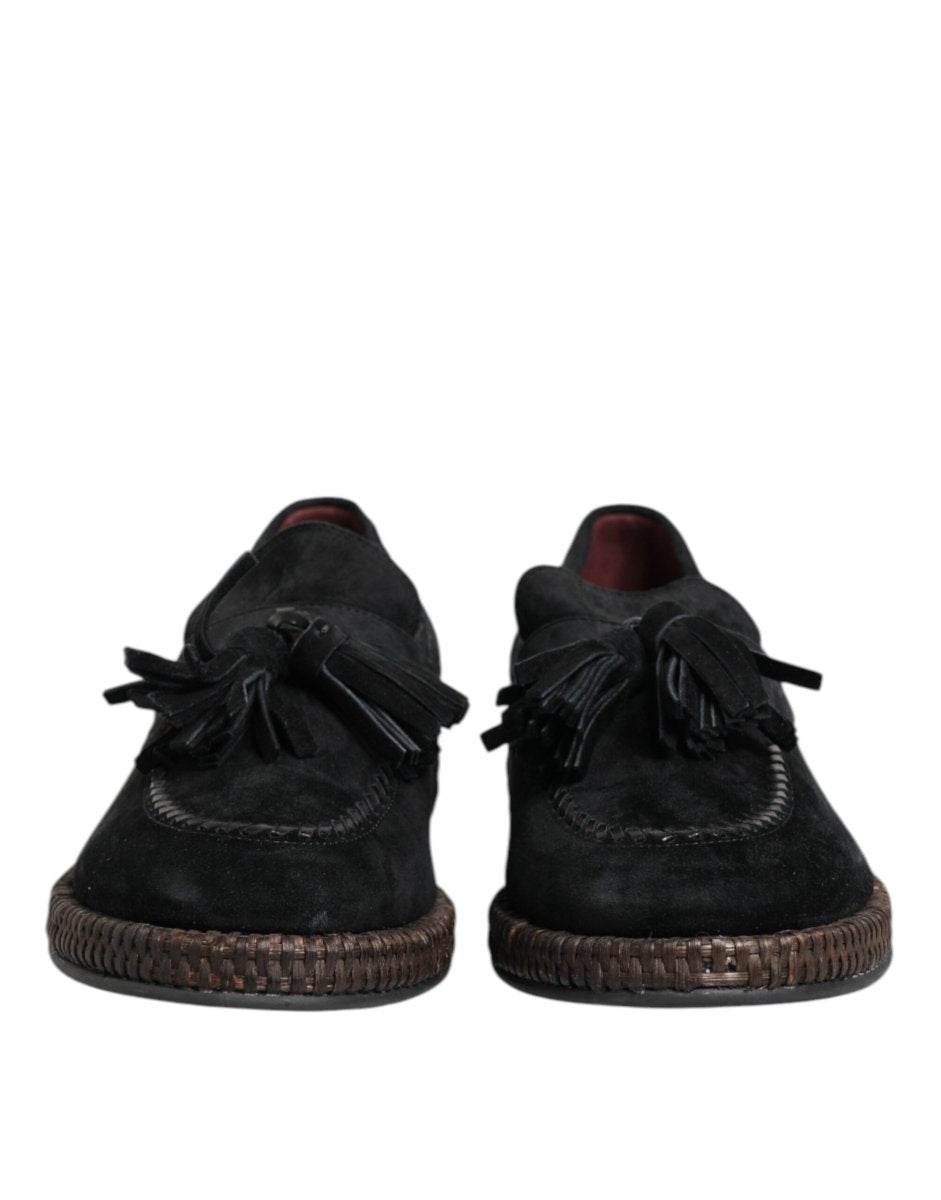 Dolce & Gabbana Black Suede Tassel Embellished Loafers Shoes - The Gentlemen's Vault