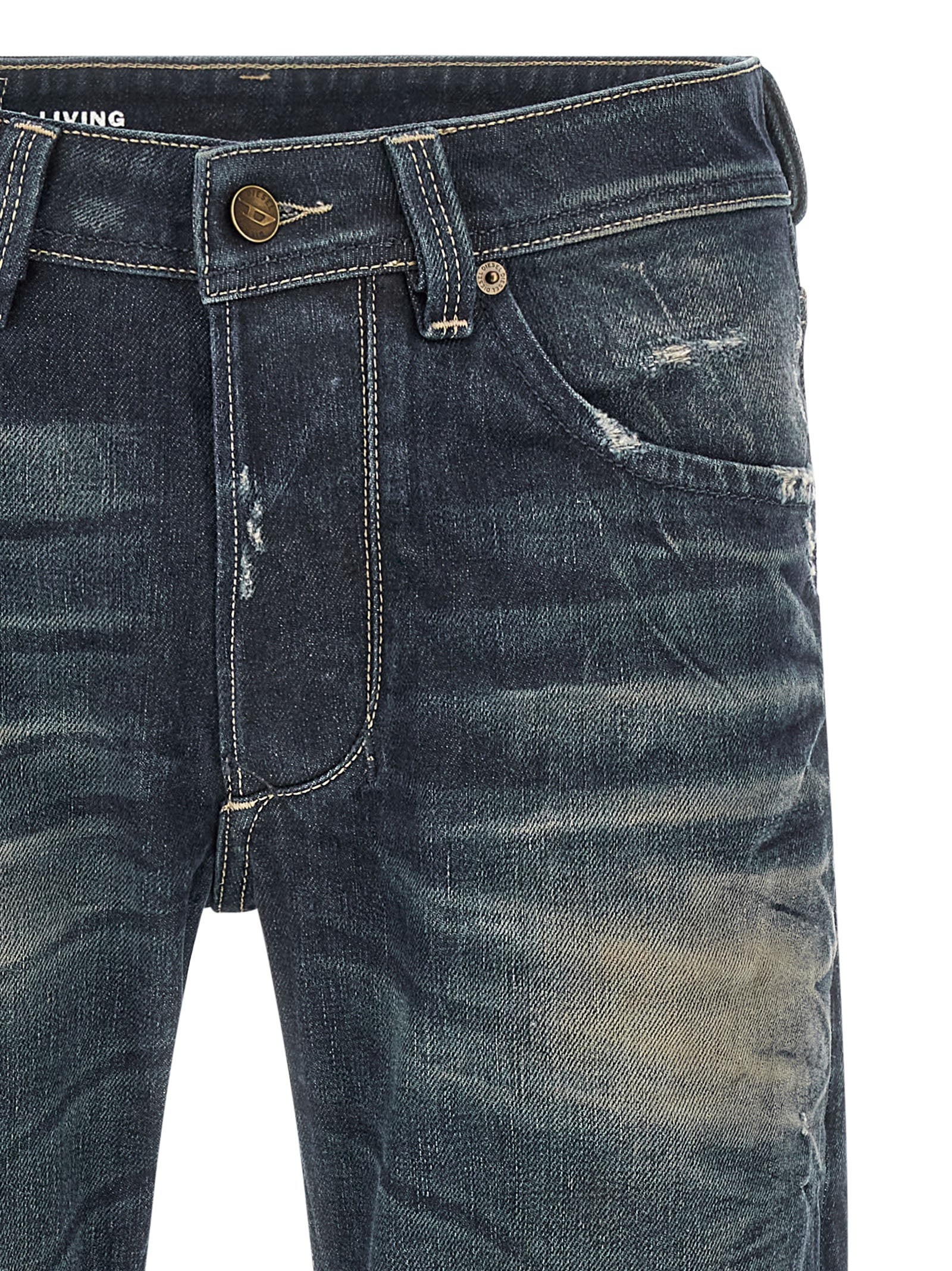 Diesel 1985 Larkee jeans blauw, achteraanzicht met leren logolabel