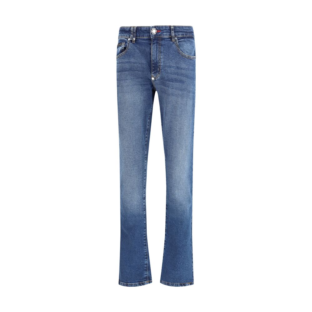 Philipp Plein Blue Cotton Straight-Leg Jeans