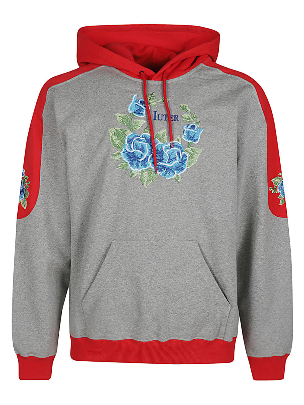 Iuter Floral Roses Geborduurde Katoenen Hoodie Grijs Rood Topwear Iuter