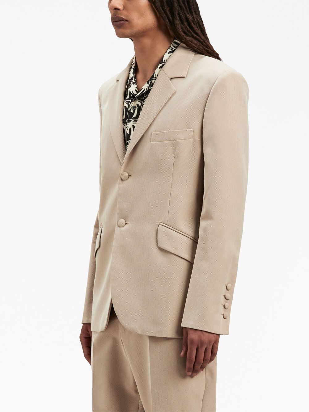 Zandbeige Palm Angels blazer, achterkant met rechte schouderlijn
